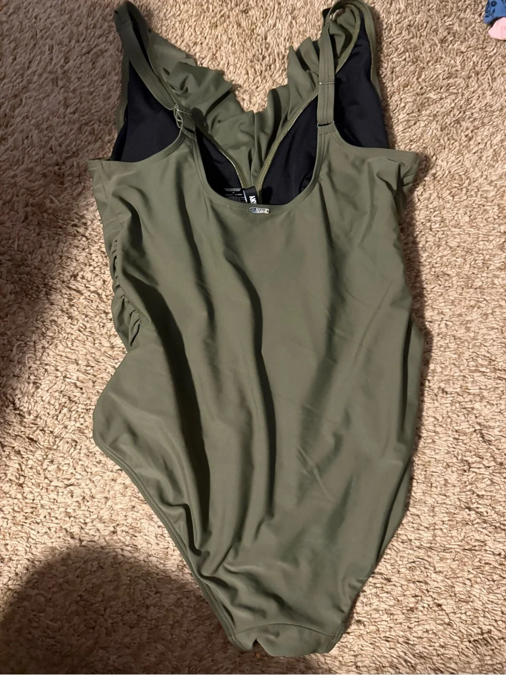 DKNY Olive Green and Black One-Piece Swimsuit - Picture 5 of 5